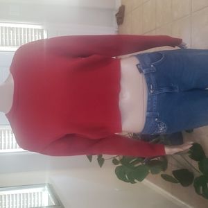 Brandy Melville m sporty arm stripe ribbed cropped sweater ruby red